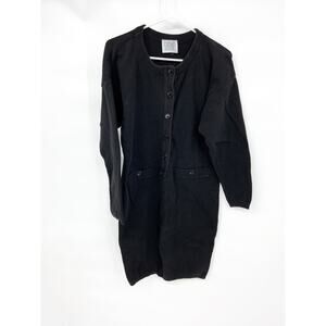 Sabino Sweatshirt Dress Black LS Lagenlook Half Button Up 100% Cotton Size S